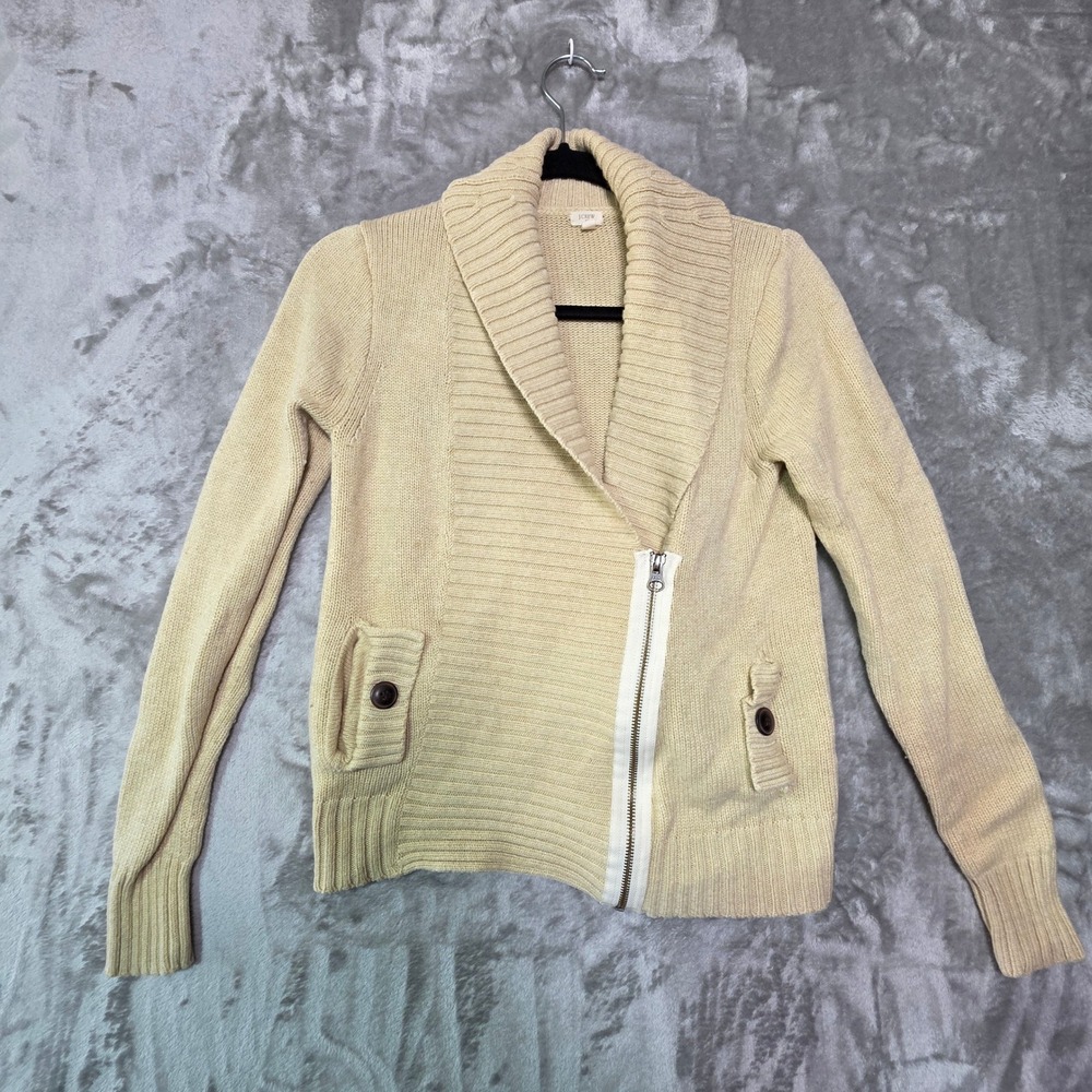 J.Crew Womens Cream Beige Asymmetrical Side Zip Shawl Collar Cardigan Sweater S